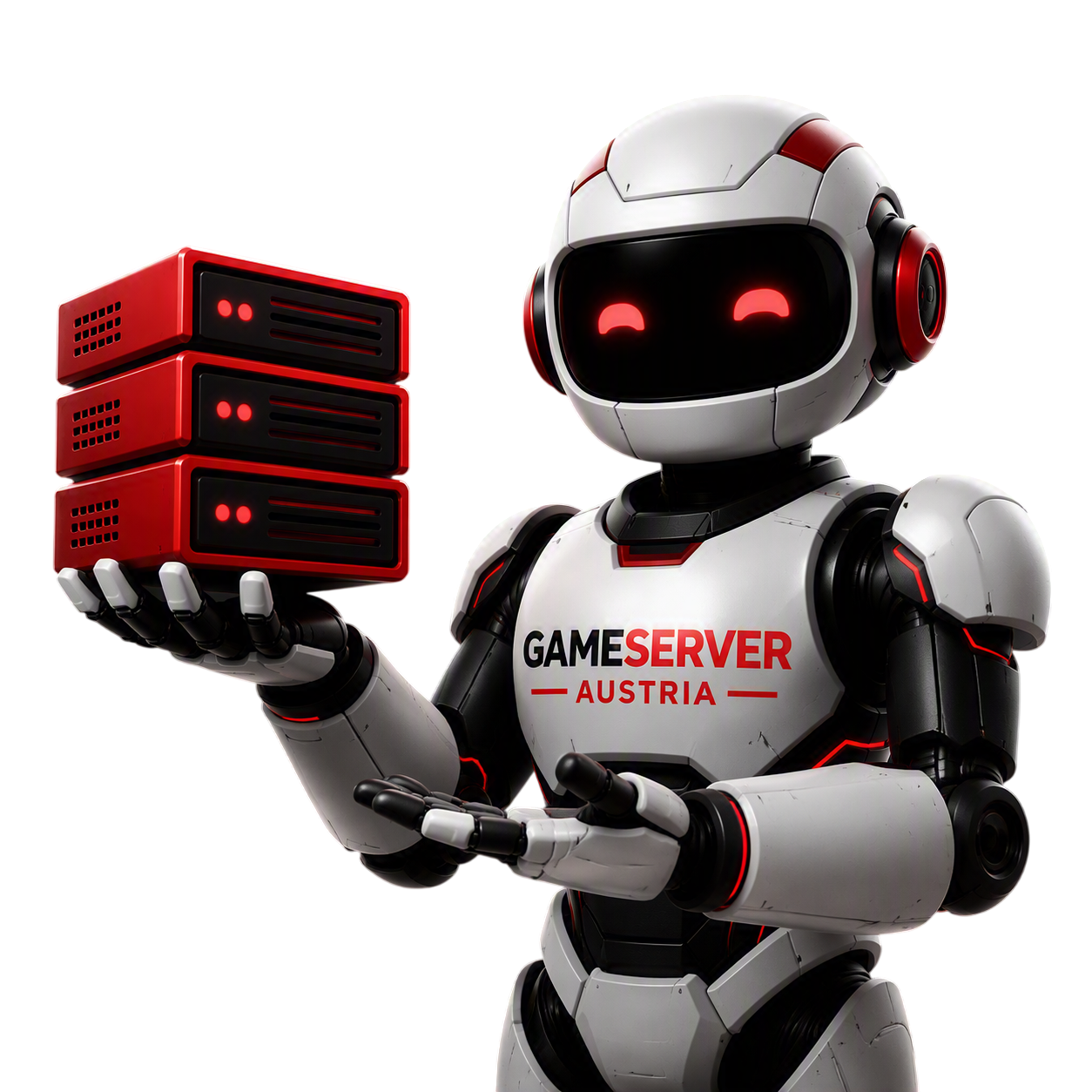 Gameserver Austria Roboter-Maskottchen mit Servern